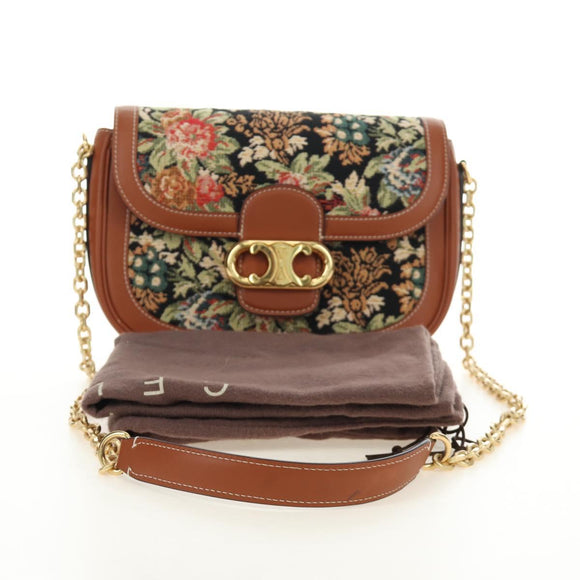 CELINE Triomphe Maillon Chain Shoulder Bag Leather Brown Gold Auth BA13676SAM