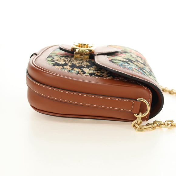 CELINE Triomphe Maillon Chain Shoulder Bag Leather Brown Gold Auth BA13676SAM