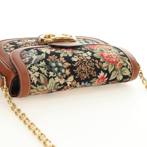CELINE Triomphe Maillon Chain Shoulder Bag Leather Brown Gold Auth BA13676SAM