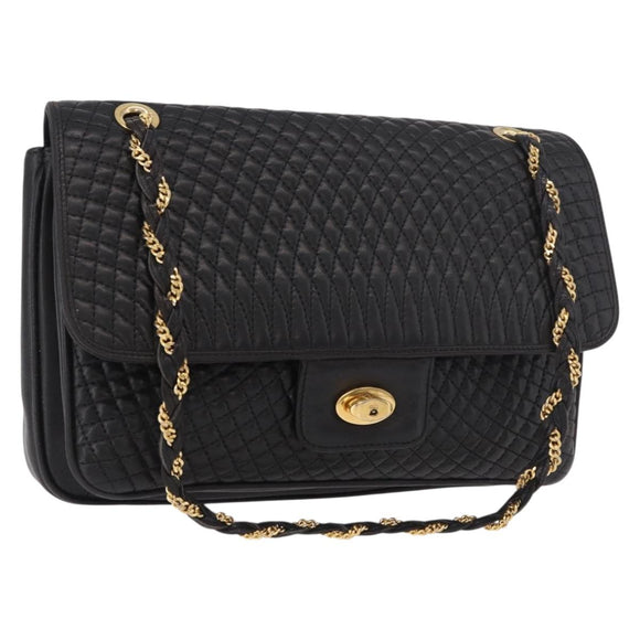BALLY Ketting Schoudertas Leer Zwart Goud Geauth BA13679A