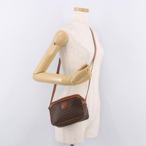 CELINE Macadam Canvas Shoulder Bag PVC Leather Brown Gold Auth BA13680A