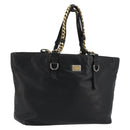 DOLCE&GABBANA Chain Tote Bag Leather Black Gold Auth BA13681V-1