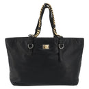 DOLCE&GABBANA Chain Tote Bag Leather Black Gold Auth BA13681V-13