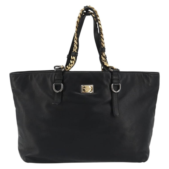 DOLCE&GABBANA Chain Tote Bag Leather Black Gold Auth BA13681V
