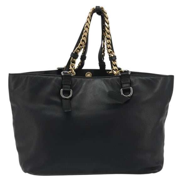 DOLCE&GABBANA Chain Tote Bag Leather Black Gold Auth BA13681V