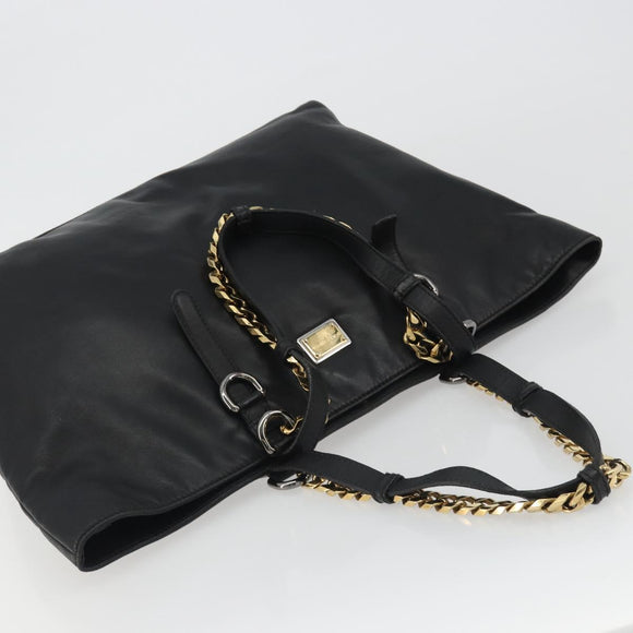 DOLCE&GABBANA Chain Tote Bag Leather Black Gold Auth BA13681V