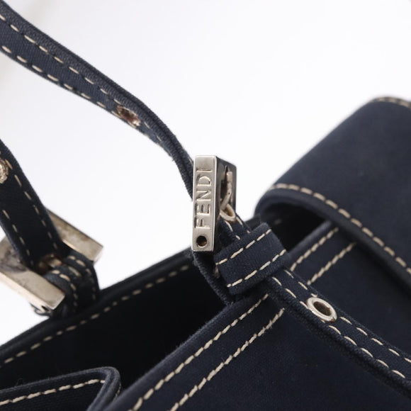 FENDI Mamma Baguette Tote Bag Canvas Navy Silver Auth BA13682V