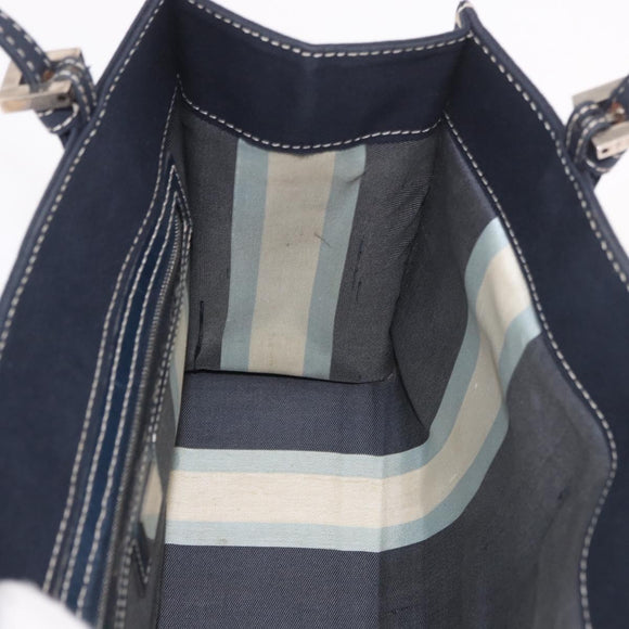 FENDI Mamma Baguette Tote Bag Canvas Navy Silver Auth BA13682V