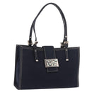 FENDI Mamma Baguette Tote Bag Canvas Navy Silver Auth BA13682V-1