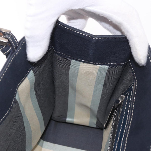 FENDI Mamma Baguette Tote Bag Canvas Navy Silver Auth BA13682V