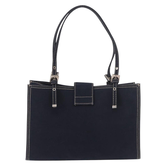 FENDI Mamma Baguette Tote Bag Canvas Navy Silver Auth BA13682V
