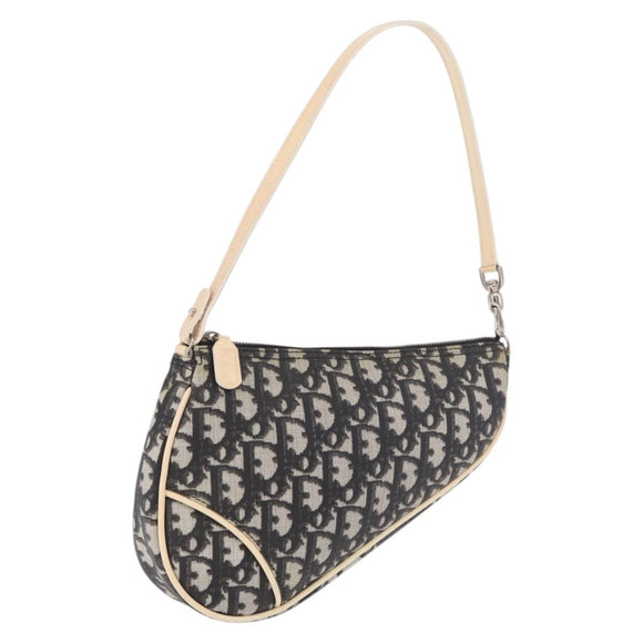 Christian Dior Trotter Canvas Saddle Pouch PVC Black Silver Auth BA13685V