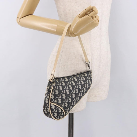 Christian Dior Trotter Canvas Saddle Pouch PVC Black Silver Auth BA13685V