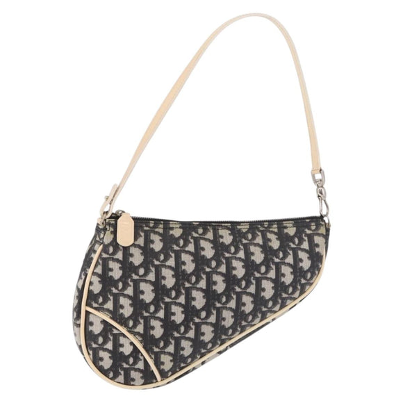 Christian Dior Trotter Canvas Saddle Pouch PVC Black Silver Auth BA13685V