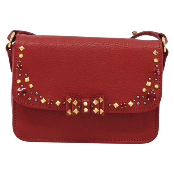 Miu Miu Shoulder Bag Leather Red Gold Auth BA13686V