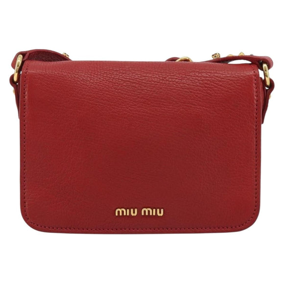 Miu Miu Shoulder Bag Leather Red Gold Auth BA13686V