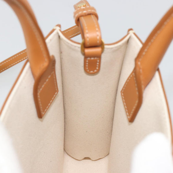 CELINE Vertical Cabas Tote Bag Canvas 2way White Gold Auth BA13687M