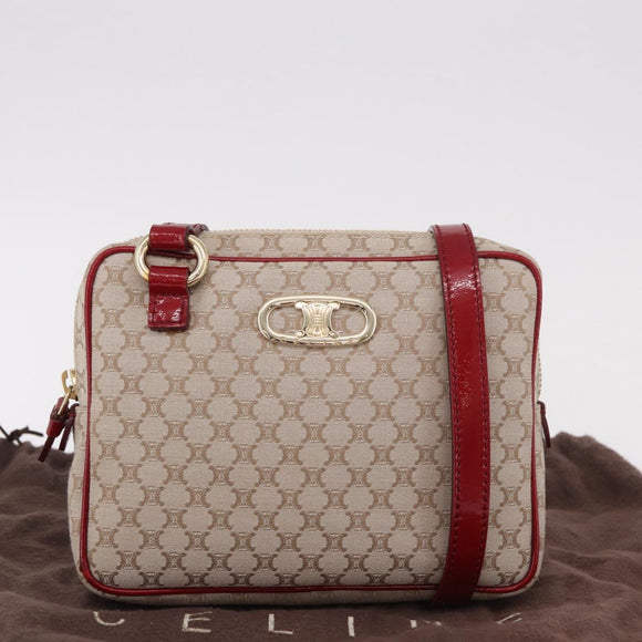 CELINE Macadam Canvas Shoulder Bag PVC Beige Gold Auth BA13688V
