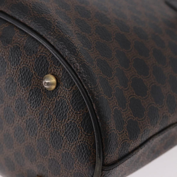 CELINE Macadam Canvas Tote Bag PVC Leather Black Gold Auth BA13696A