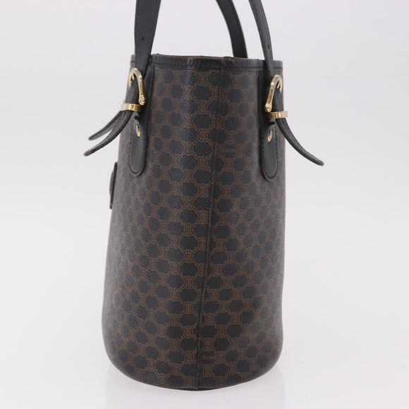 CELINE Macadam Canvas Tote Bag PVC Leather Black Gold Auth BA13696A