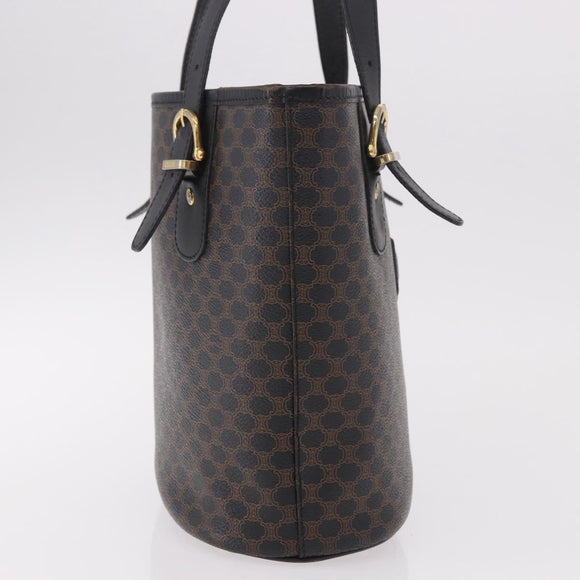 CELINE Macadam Canvas Tote Bag PVC Leather Black Gold Auth BA13696A