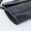 Salvatore Ferragamo Gancini Shoulder Bag Leather Navy Gold Auth BA13700-14