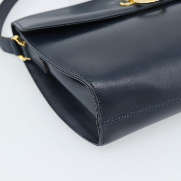 Salvatore Ferragamo Gancini Shoulder Bag Leather Navy Gold Auth BA13700
