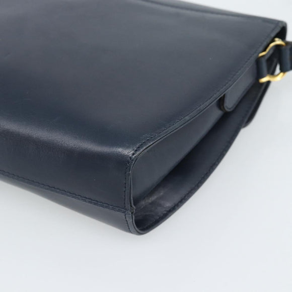 Salvatore Ferragamo Gancini Shoulder Bag Leather Navy Gold Auth BA13700