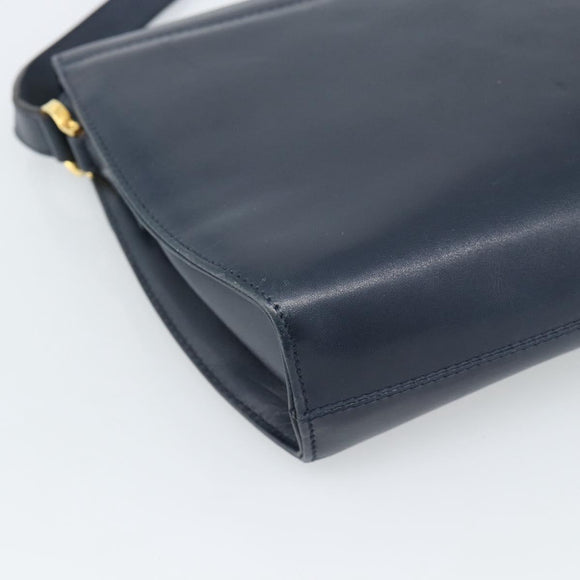 Salvatore Ferragamo Gancini Shoulder Bag Leather Navy Gold Auth BA13700