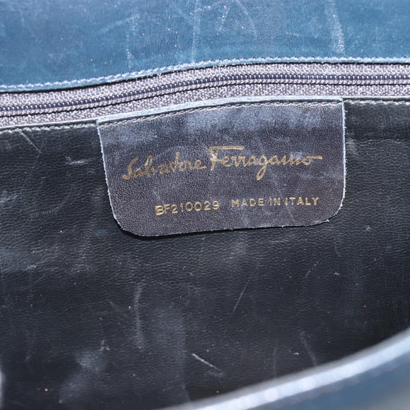 Salvatore Ferragamo Gancini Shoulder Bag Leather Navy Gold Auth BA13700