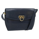 Salvatore Ferragamo Gancini Shoulder Bag Leather Navy Gold Auth BA13700-1