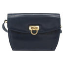 Salvatore Ferragamo Gancini Shoulder Bag Leather Navy Gold Auth BA13700-13