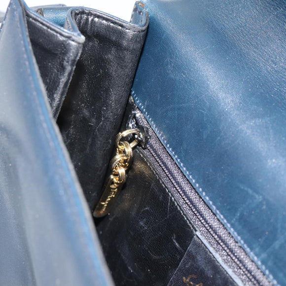 Salvatore Ferragamo Gancini Shoulder Bag Leather Navy Gold Auth BA13700