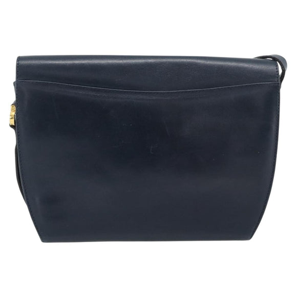Salvatore Ferragamo Gancini Shoulder Bag Leather Navy Gold Auth BA13700