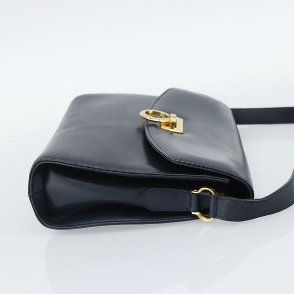 Salvatore Ferragamo Gancini Shoulder Bag Leather Navy Gold Auth BA13700