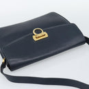 Salvatore Ferragamo Gancini Shoulder Bag Leather Navy Gold Auth BA13700-6
