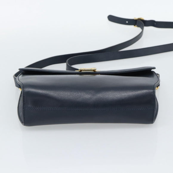 Salvatore Ferragamo Gancini Shoulder Bag Leather Navy Gold Auth BA13700