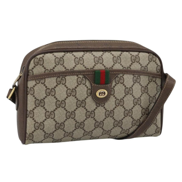 GUCCI GG Supreme Web Sherry Line Bag PVC Beige Gold 116 02 089 Auth BA13711