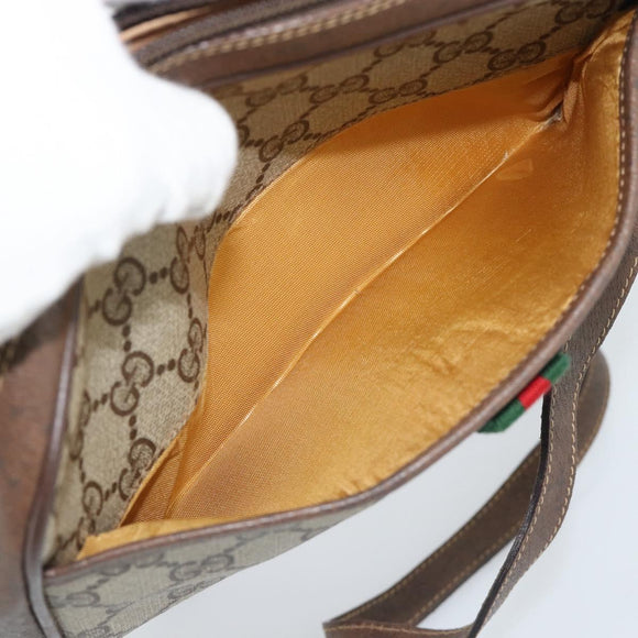 GUCCI GG Supreme Web Sherry Line Bag PVC Beige Gold 116 02 089 Auth BA13711