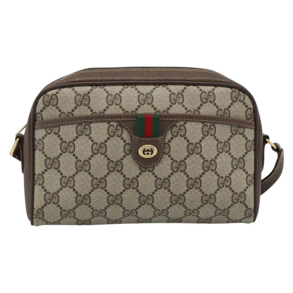 GUCCI GG Supreme Web Sherry Line Bag PVC Beige Gold 116 02 089 Auth BA13711