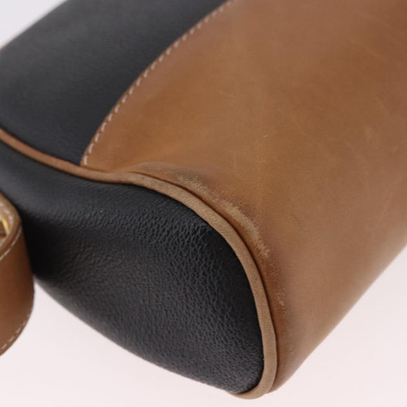 LOEWE Anagram Shoulder Bag Leather Black Gold Auth BA13716