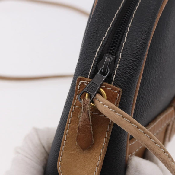LOEWE Anagram Shoulder Bag Leather Black Gold Auth BA13716