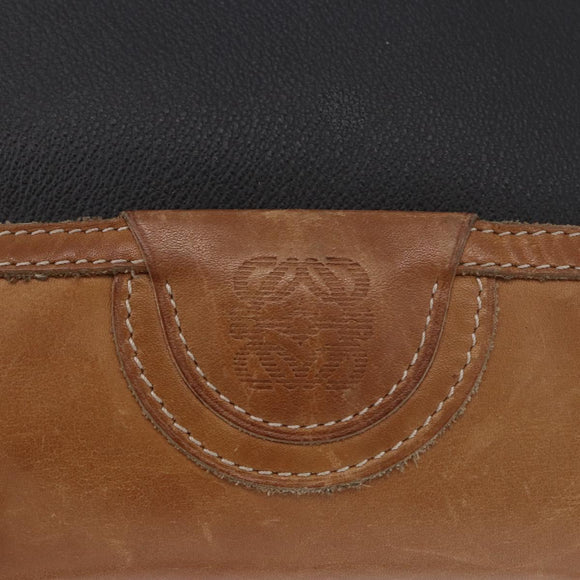 LOEWE Anagram Shoulder Bag Leather Black Gold Auth BA13716