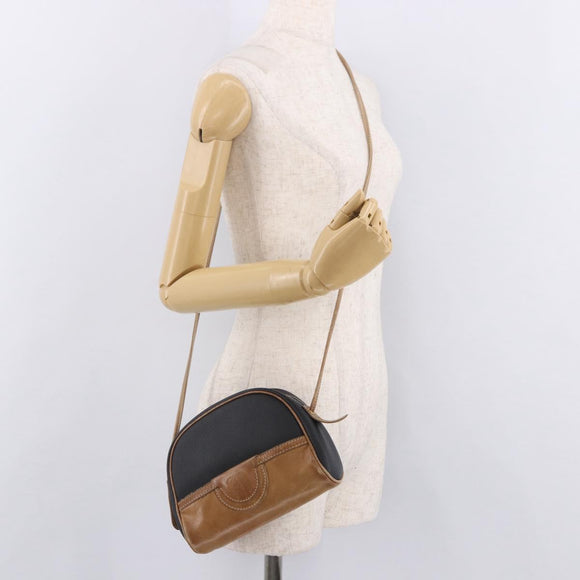 LOEWE Anagram Shoulder Bag Leather Black Gold Auth BA13716
