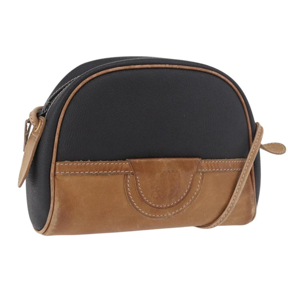 LOEWE Anagram Shoulder Bag Leather Black Gold Auth BA13716