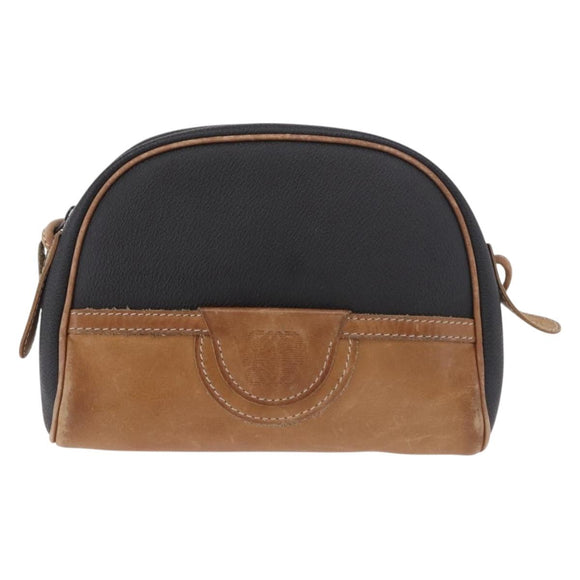 LOEWE Anagram Shoulder Bag Leather Black Gold Auth BA13716