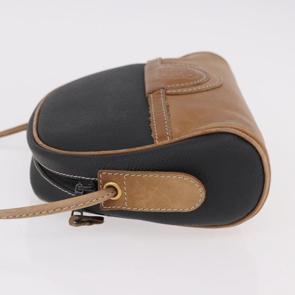 LOEWE Anagram Shoulder Bag Leather Black Gold Auth BA13716