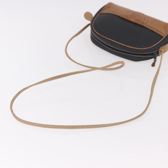 LOEWE Anagram Shoulder Bag Leather Black Gold Auth BA13716