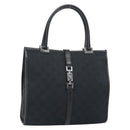 GUCCI GG Canvas Jackie Hand Bag Leather Black Silver 002 1065 Auth BA13717V-1