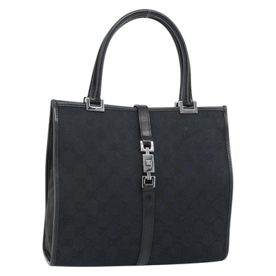 GUCCI GG Canvas Jackie Hand Bag Leather Black Silver 002 1065 Auth BA13717V